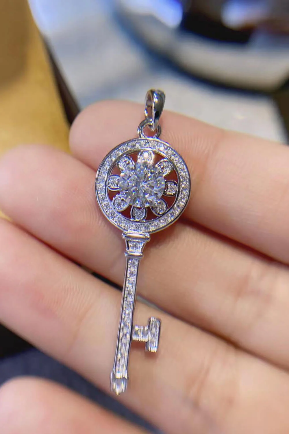 1 Carat Moissanite Platinum-Plated Key Pendant Necklace - Image 5