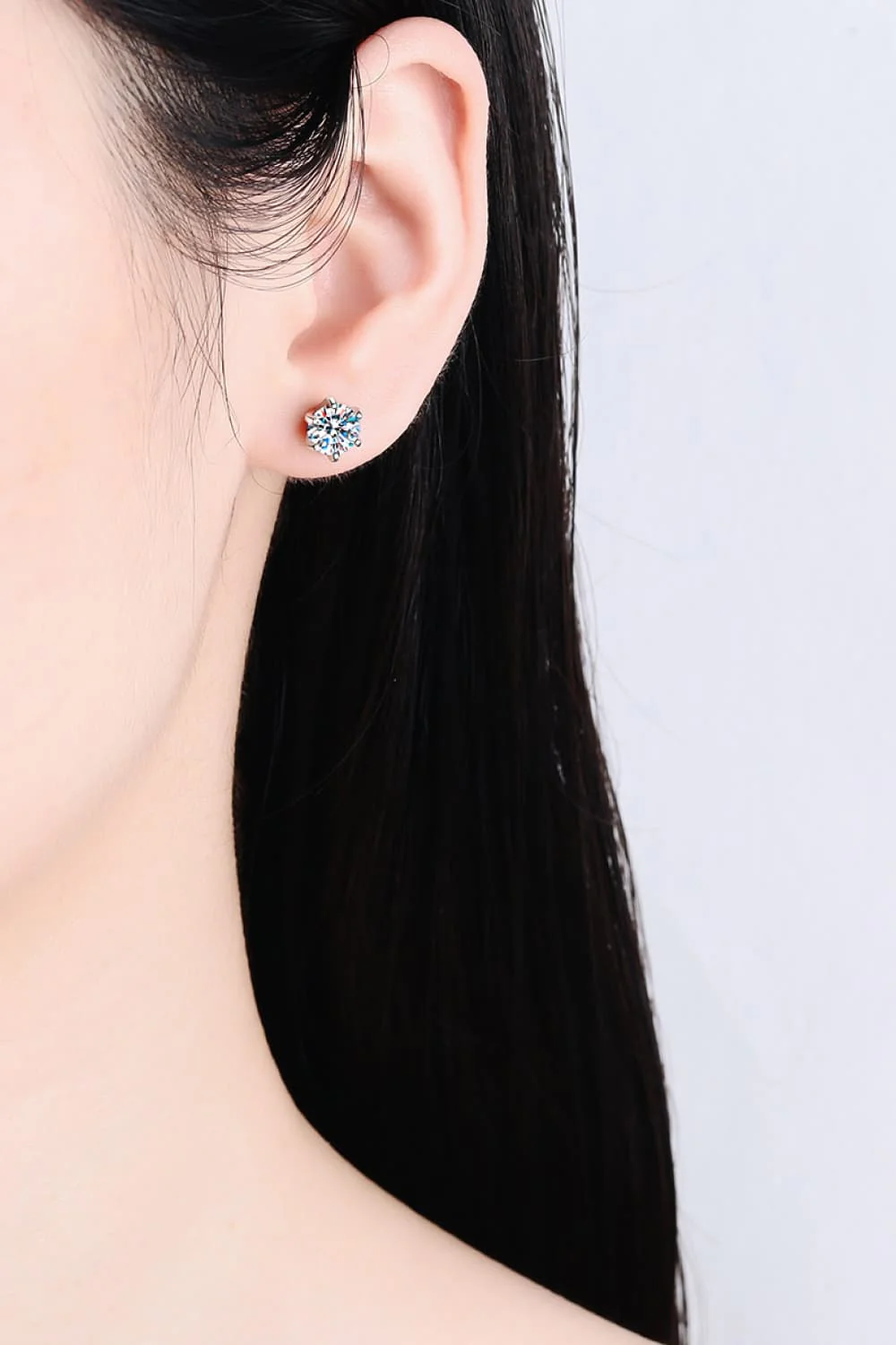 1 Carat Moissanite Rhodium-Plated Stud Earrings - Image 2