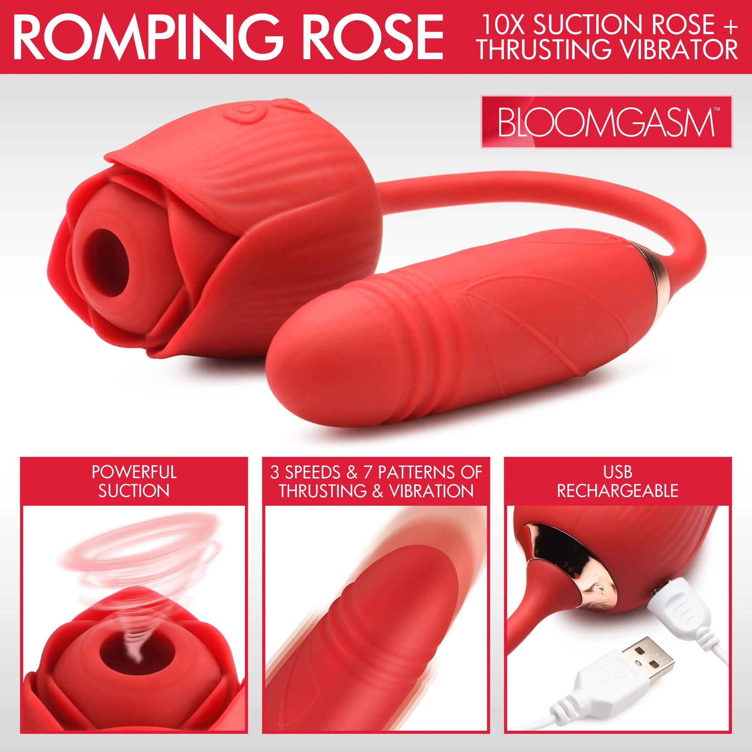 10x Romping Rose Suction And Thrusting Vibrator - Image 5