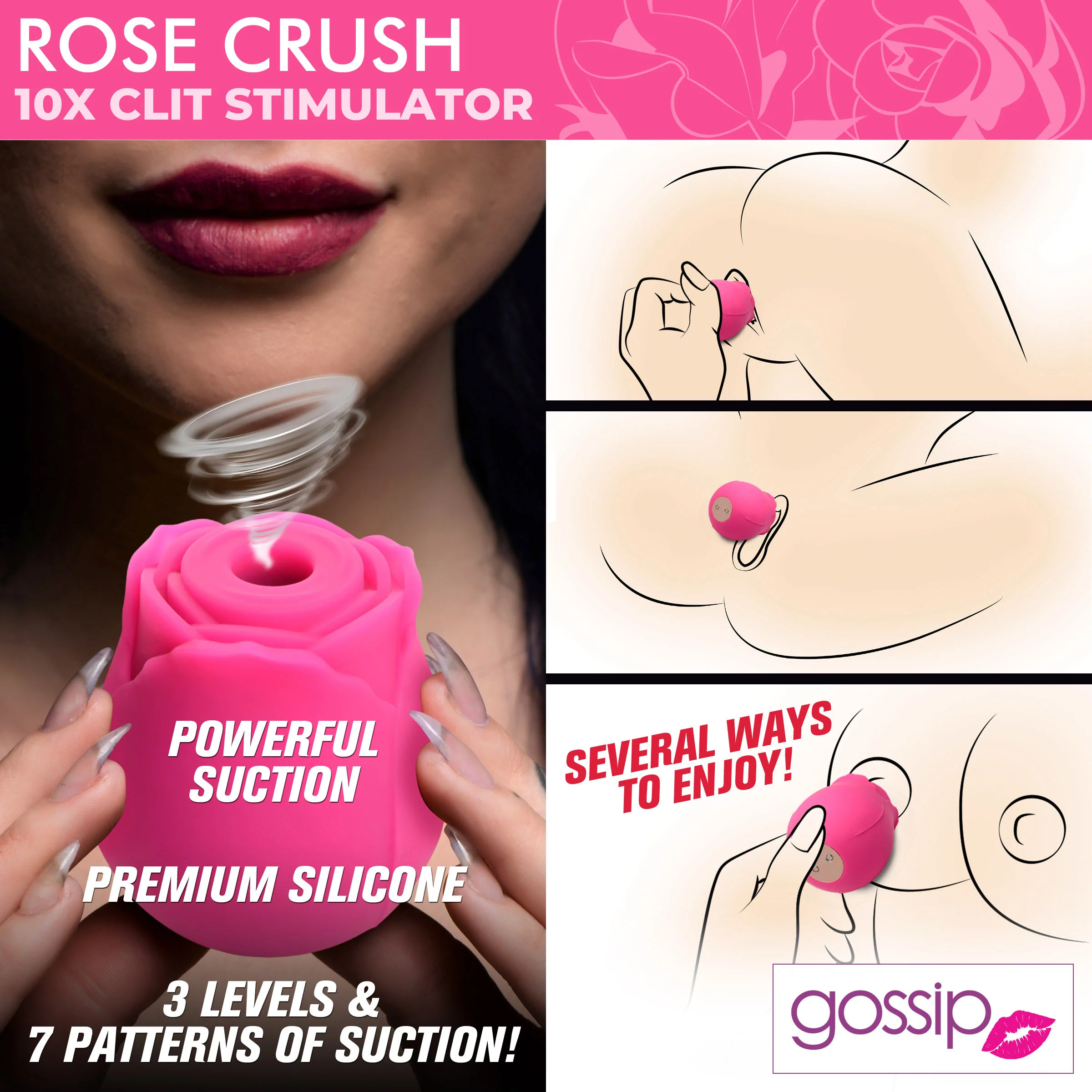 10x Rose Crush Silicone Clitoral Stimulator - Image 3