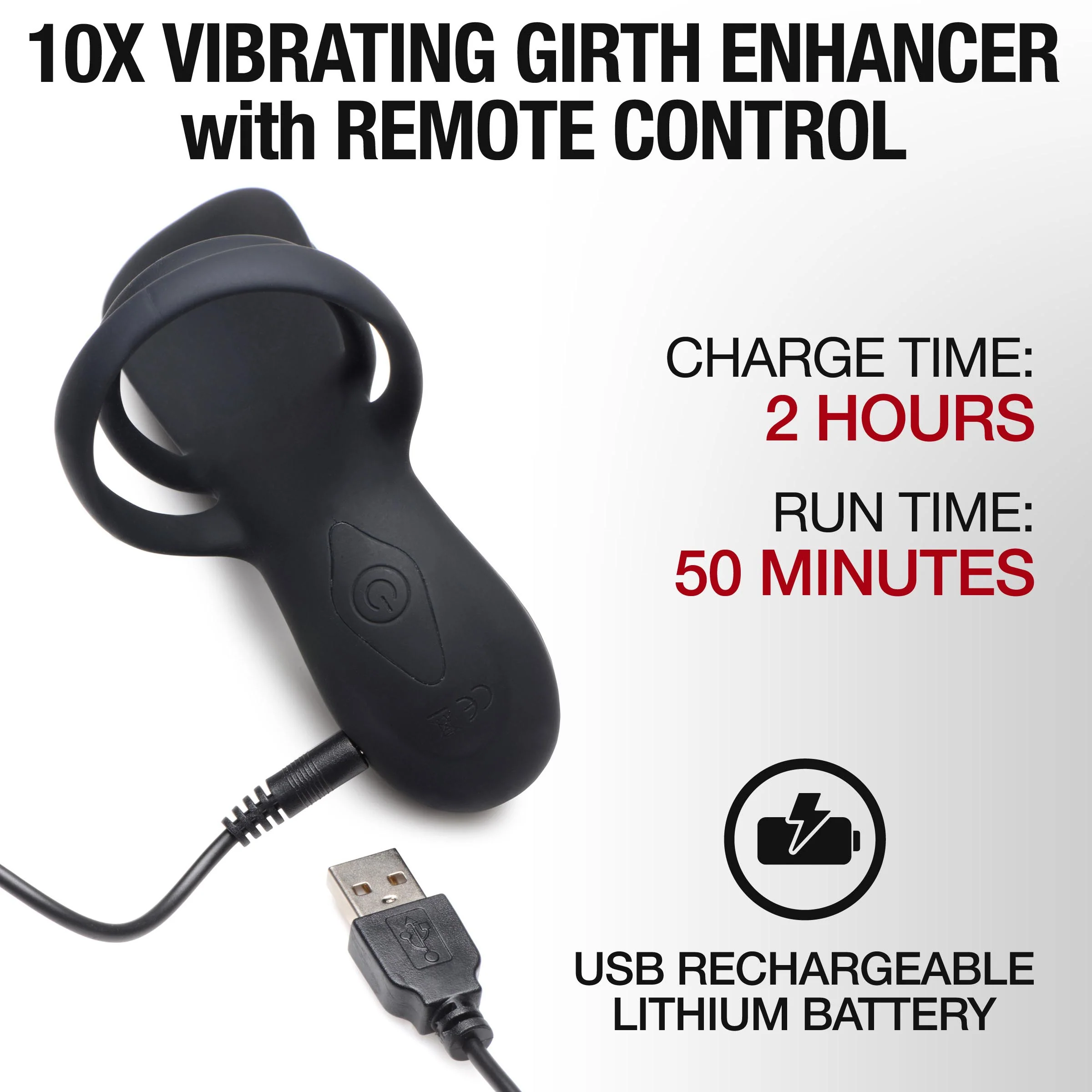10x Silicone Vibrating Girth Enhancer With Remote Control - Image 3