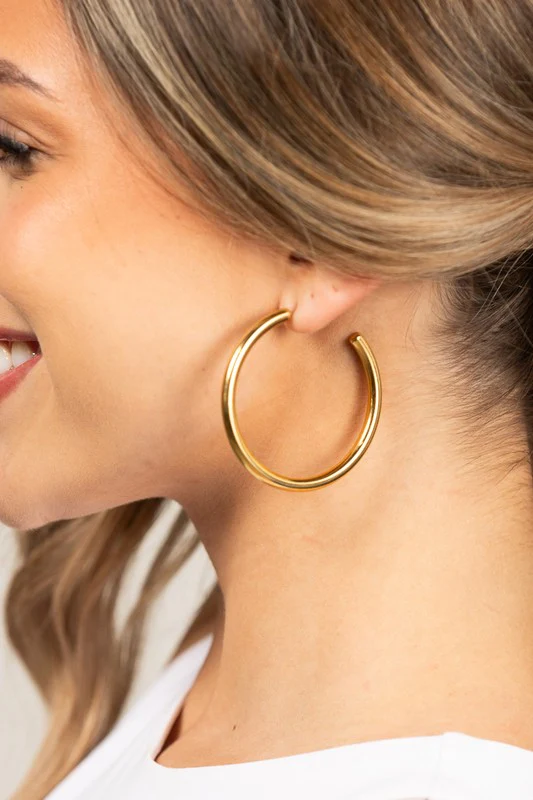 14K STAINLESS STEEL OPEN HOOP EARRINGS - Image 2