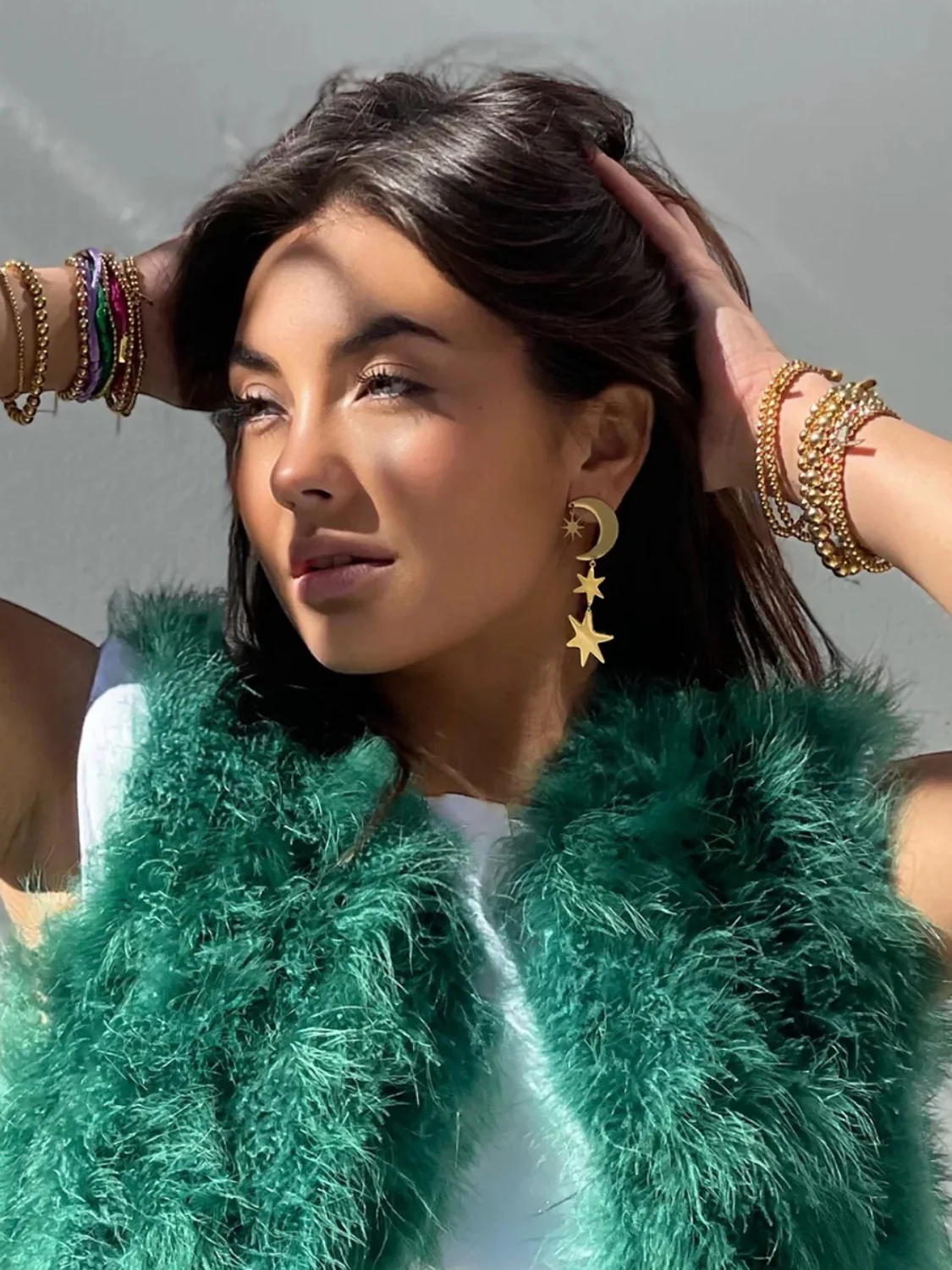 18K Gold-Plated Moon & Star Dangle Earrings - Image 2