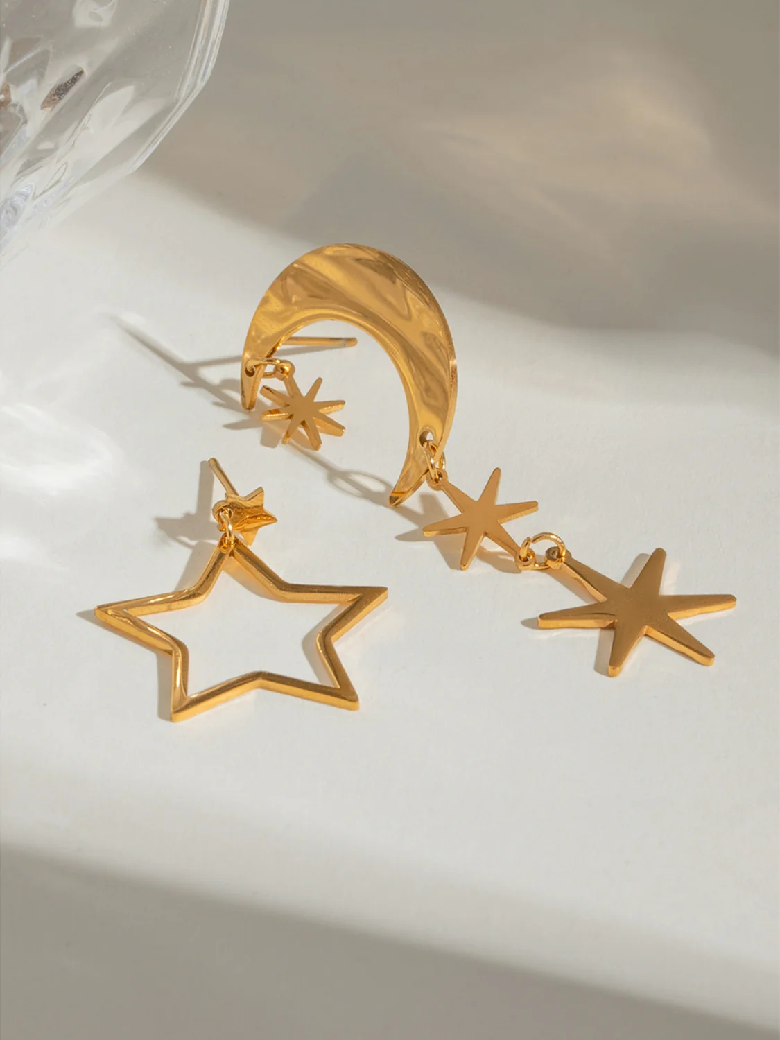 18K Gold-Plated Moon & Star Dangle Earrings - Image 4