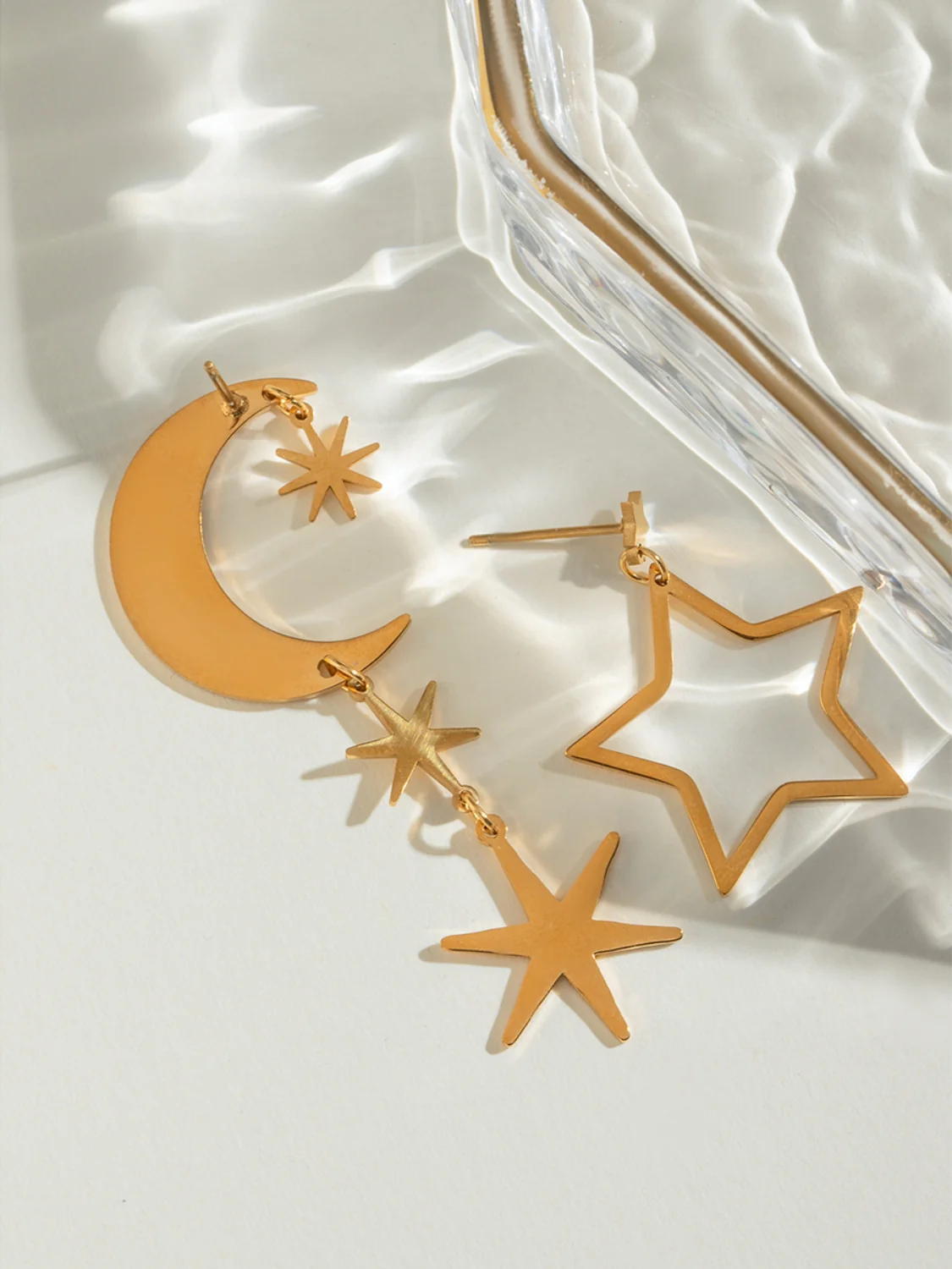 18K Gold-Plated Moon & Star Dangle Earrings - Image 5