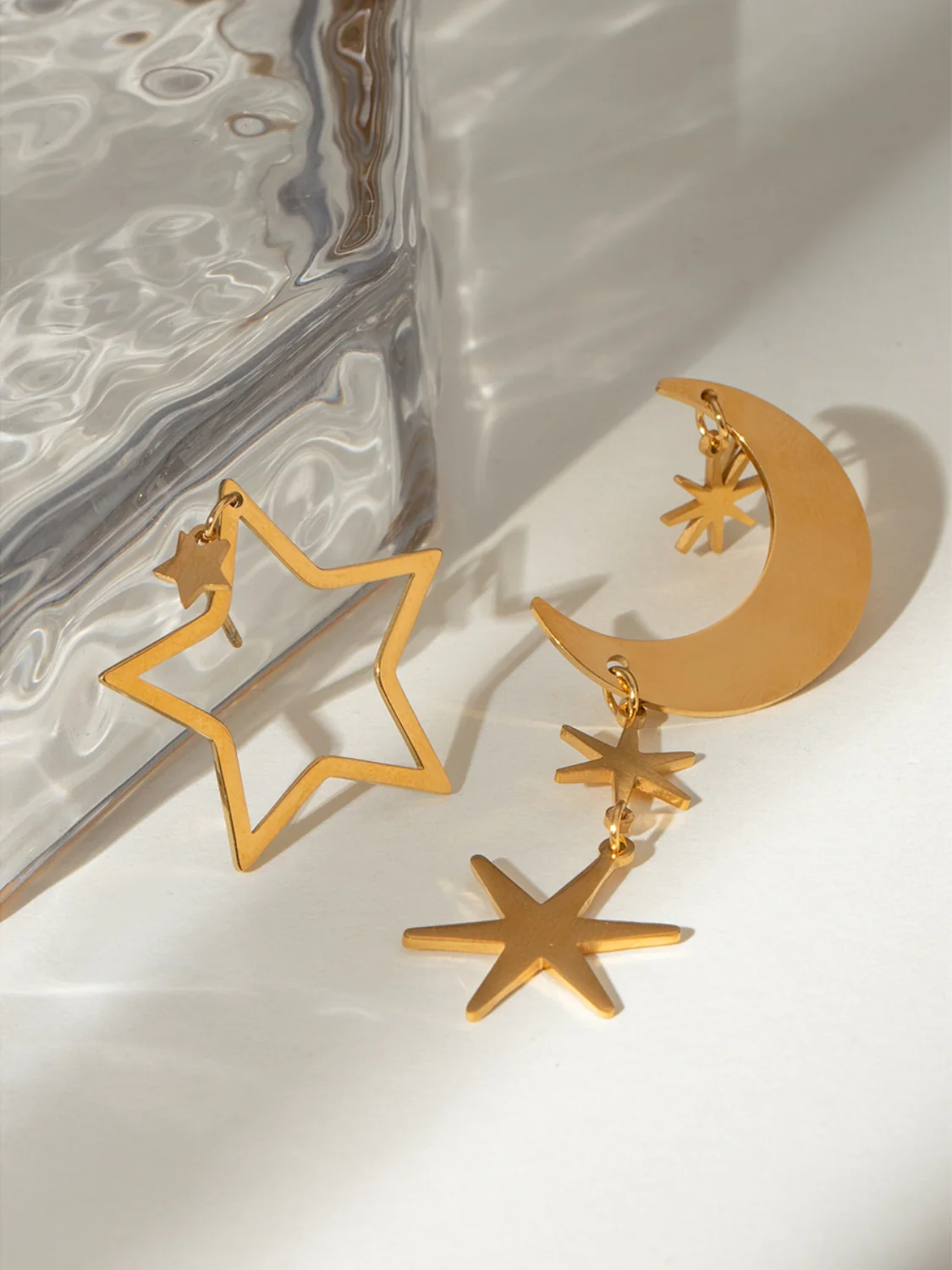 18K Gold-Plated Moon & Star Dangle Earrings - Image 7