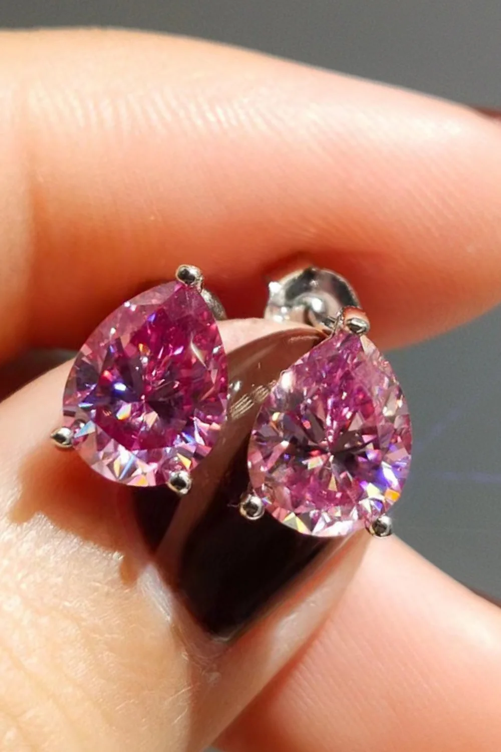 2 Carat Teardrop Moissanite Platinum-Plated Stud Earrings - Image 3