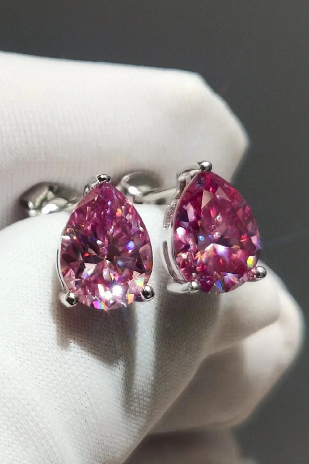2 Carat Teardrop Moissanite Platinum-Plated Stud Earrings - Image 4
