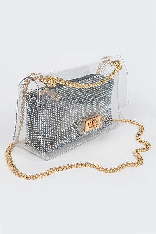 2 In 1 Rhinestone Pouch Clear Shoulder Bag - Image 2