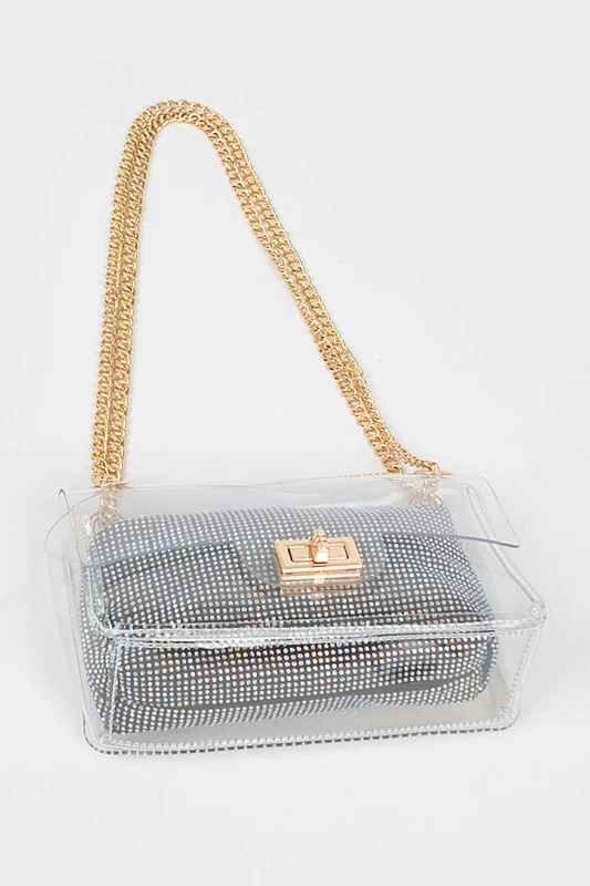 2 In 1 Rhinestone Pouch Clear Shoulder Bag - Image 3