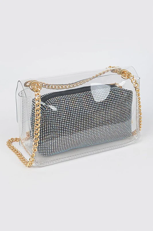 2 In 1 Rhinestone Pouch Clear Shoulder Bag - Image 4