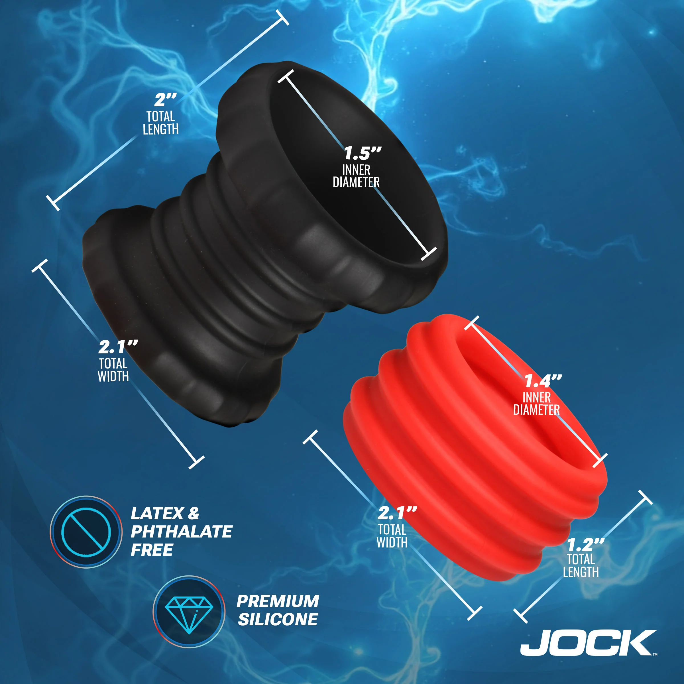 2-in-1 Silicone Cock Ring - Red - Image 5