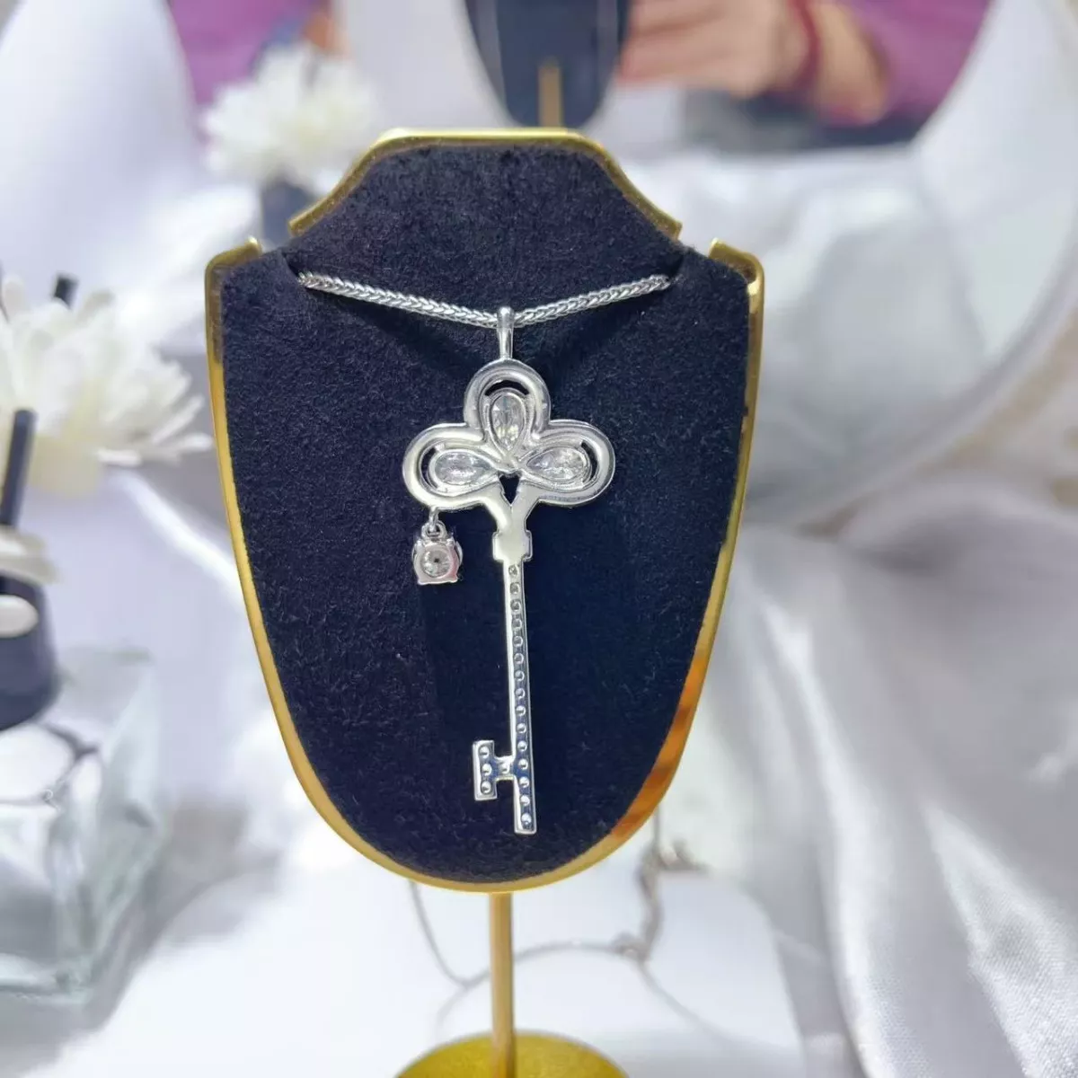 3.5 Carat Moissanite 925 Sterling Silver Key Necklace - Image 5