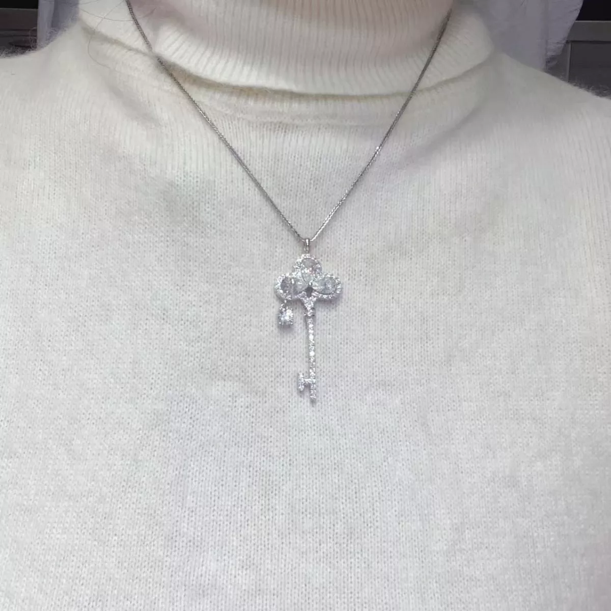 3.5 Carat Moissanite 925 Sterling Silver Key Necklace - Image 6