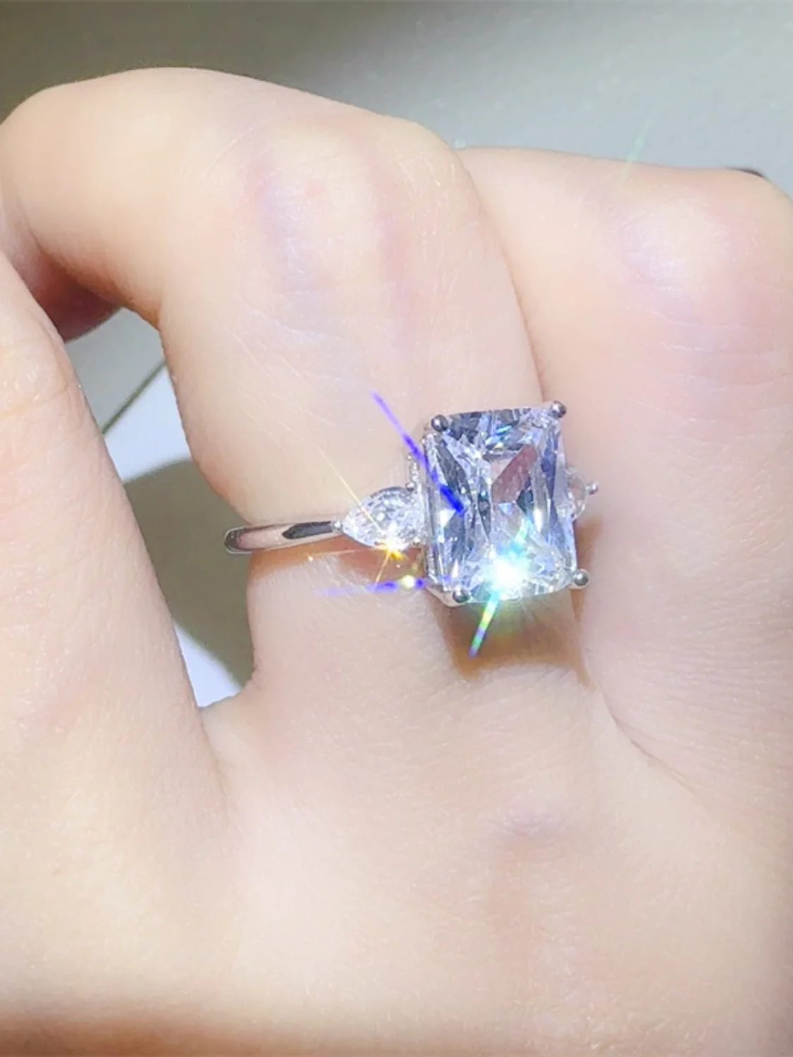 3 Carat Moissanite 925 Sterling Silver Square Shape Ring - Image 2