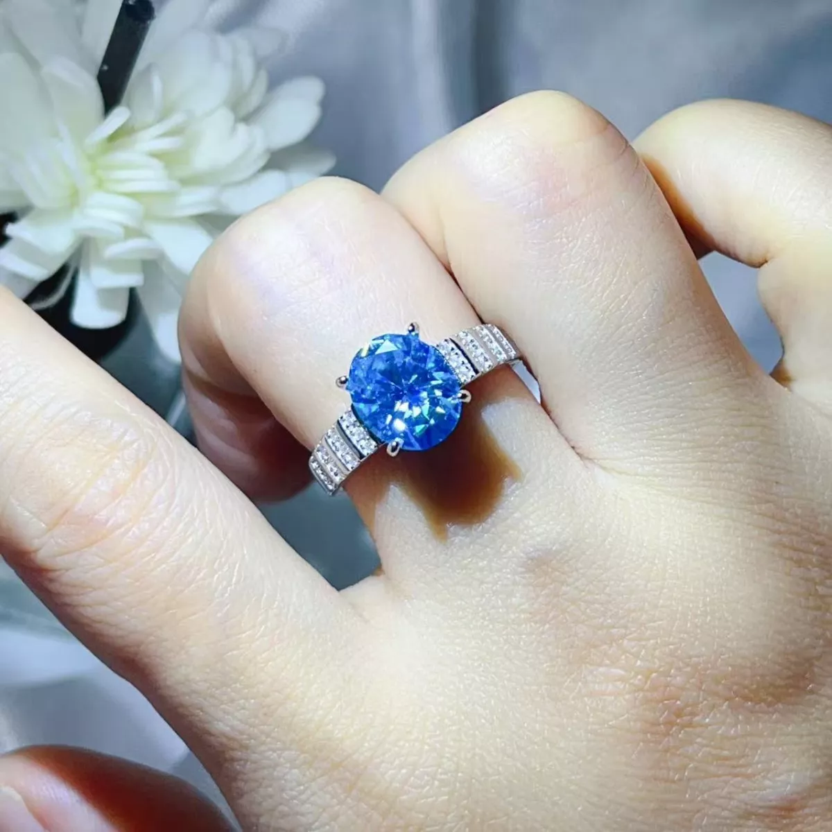 3 Carat Moissanite Oval 925 Sterling Silver Ring - Image 3
