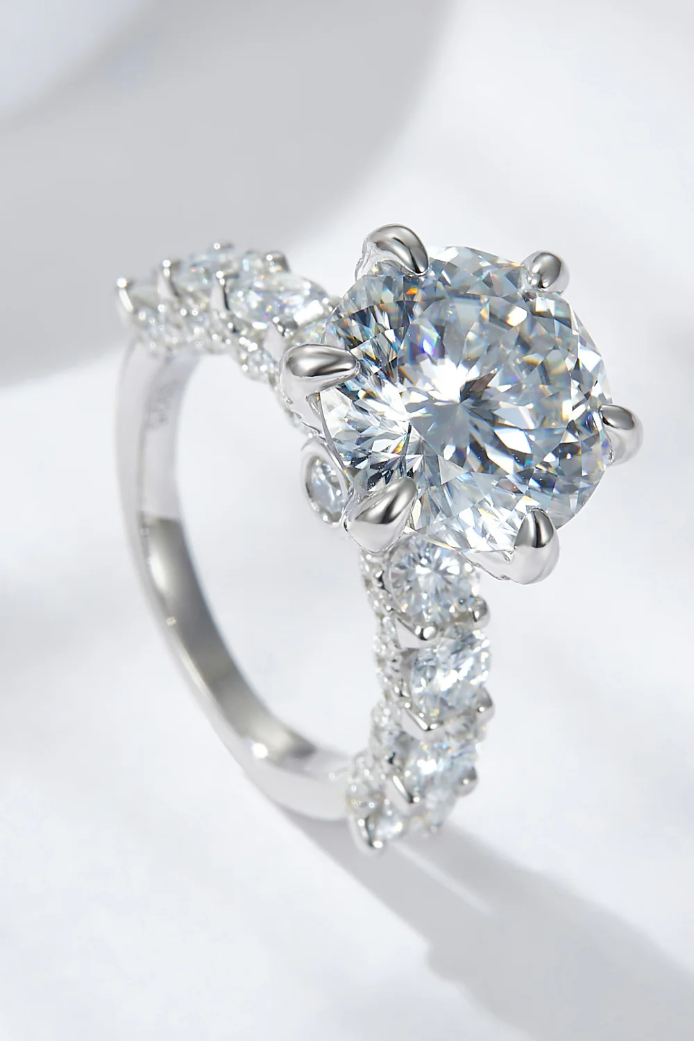 3-Carat Moissanite Platinum-Plated Side Stone Ring - Image 2