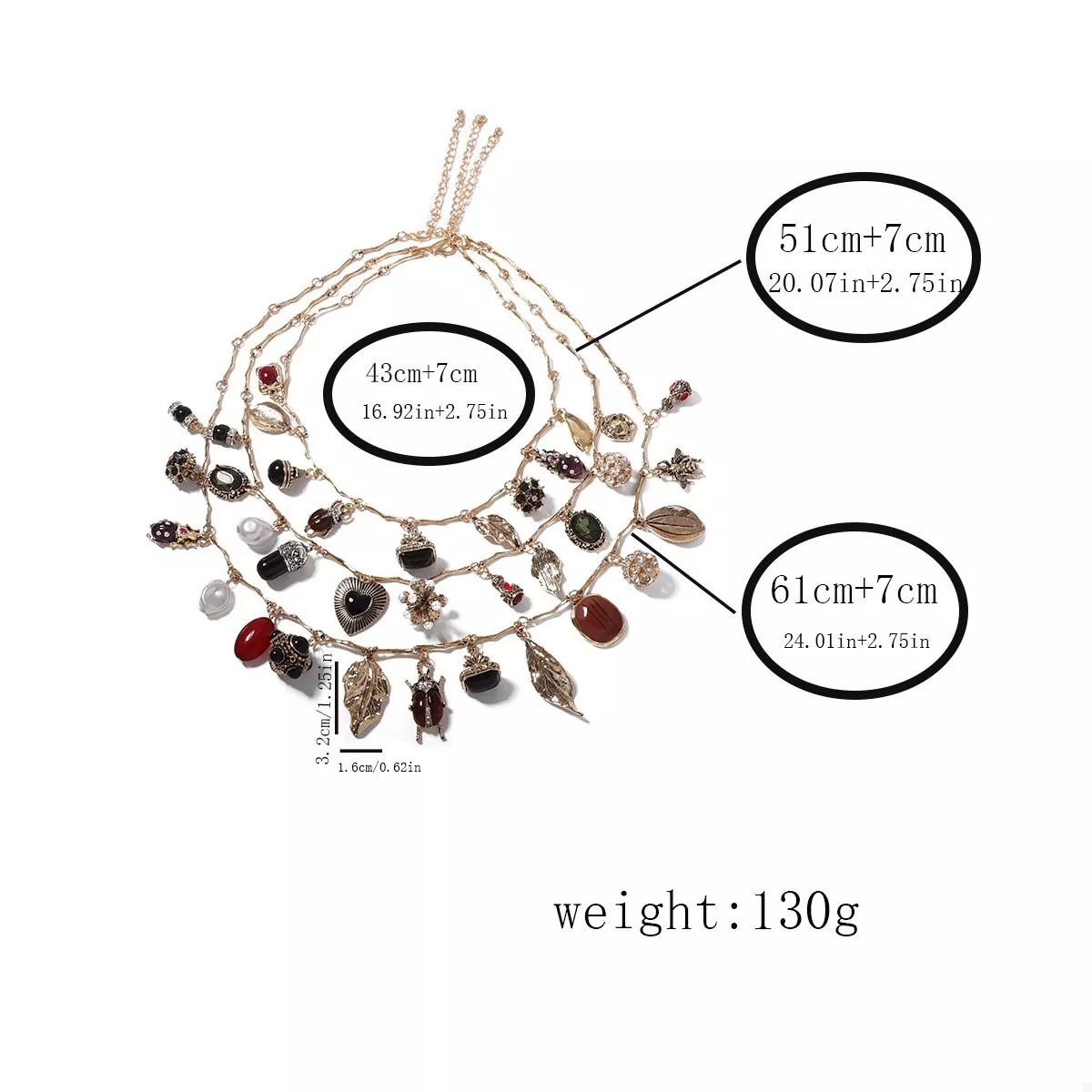 3-Piece 18K Gold-Plated Resin Gemstone Necklace - Image 5