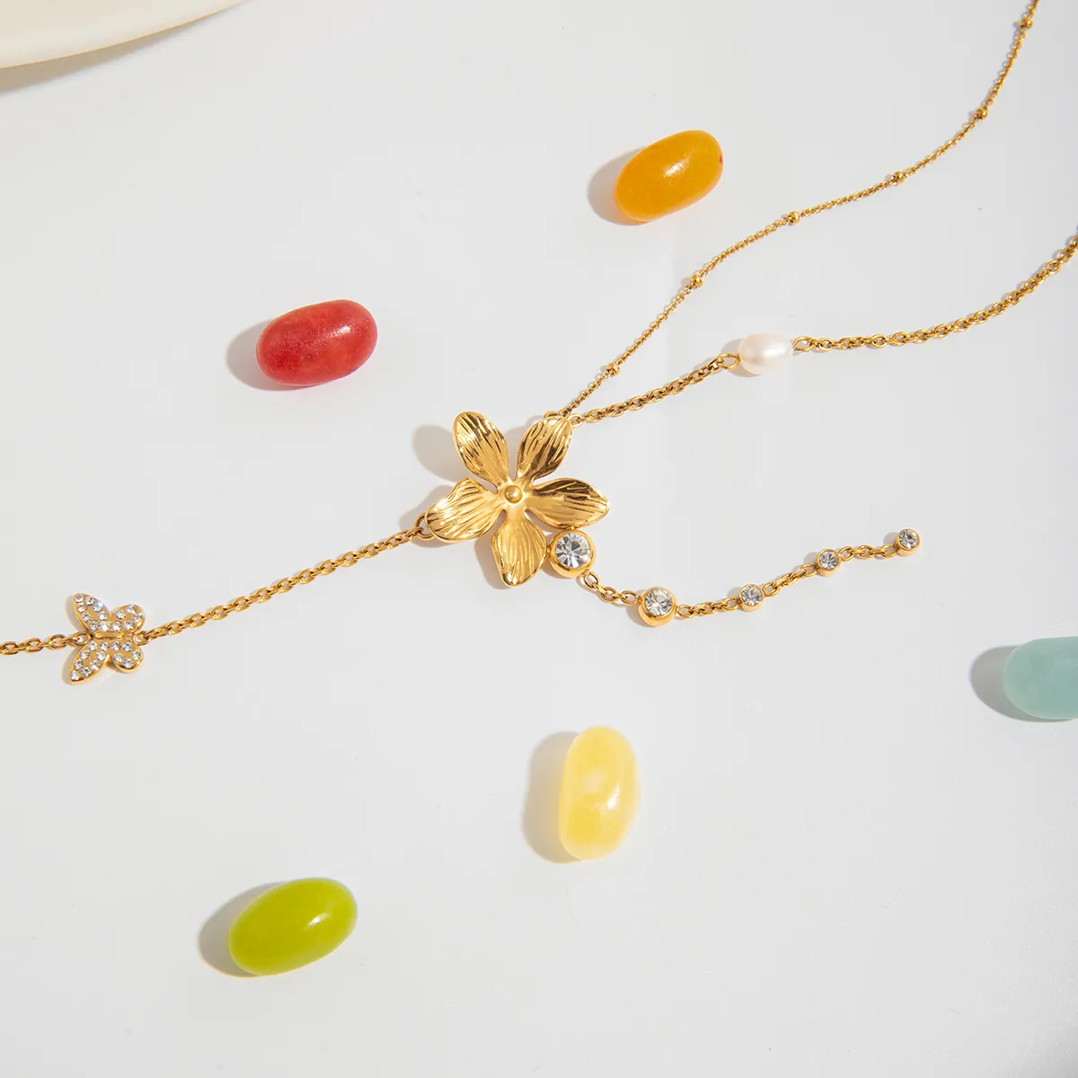 3-Piece 18K Gold-Plated Stainless Steel Flower Necklace - Image 5