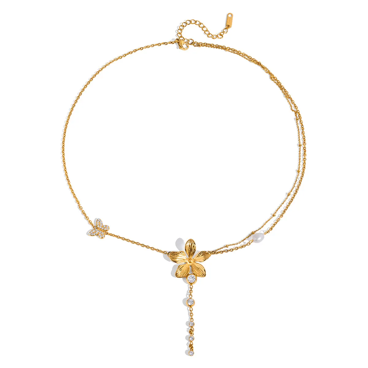3-Piece 18K Gold-Plated Stainless Steel Flower Necklace - Image 9