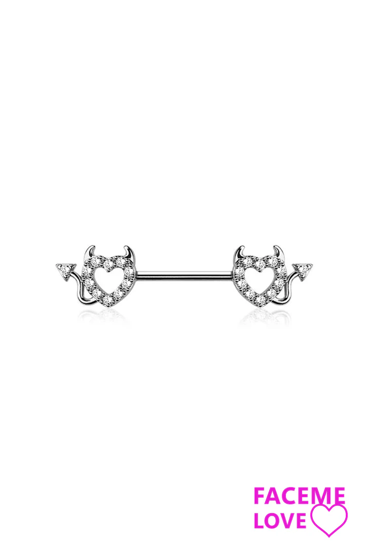 316L SURGICAL STEEL CZ DEVIL HEART NIPPLE RING - Image 2