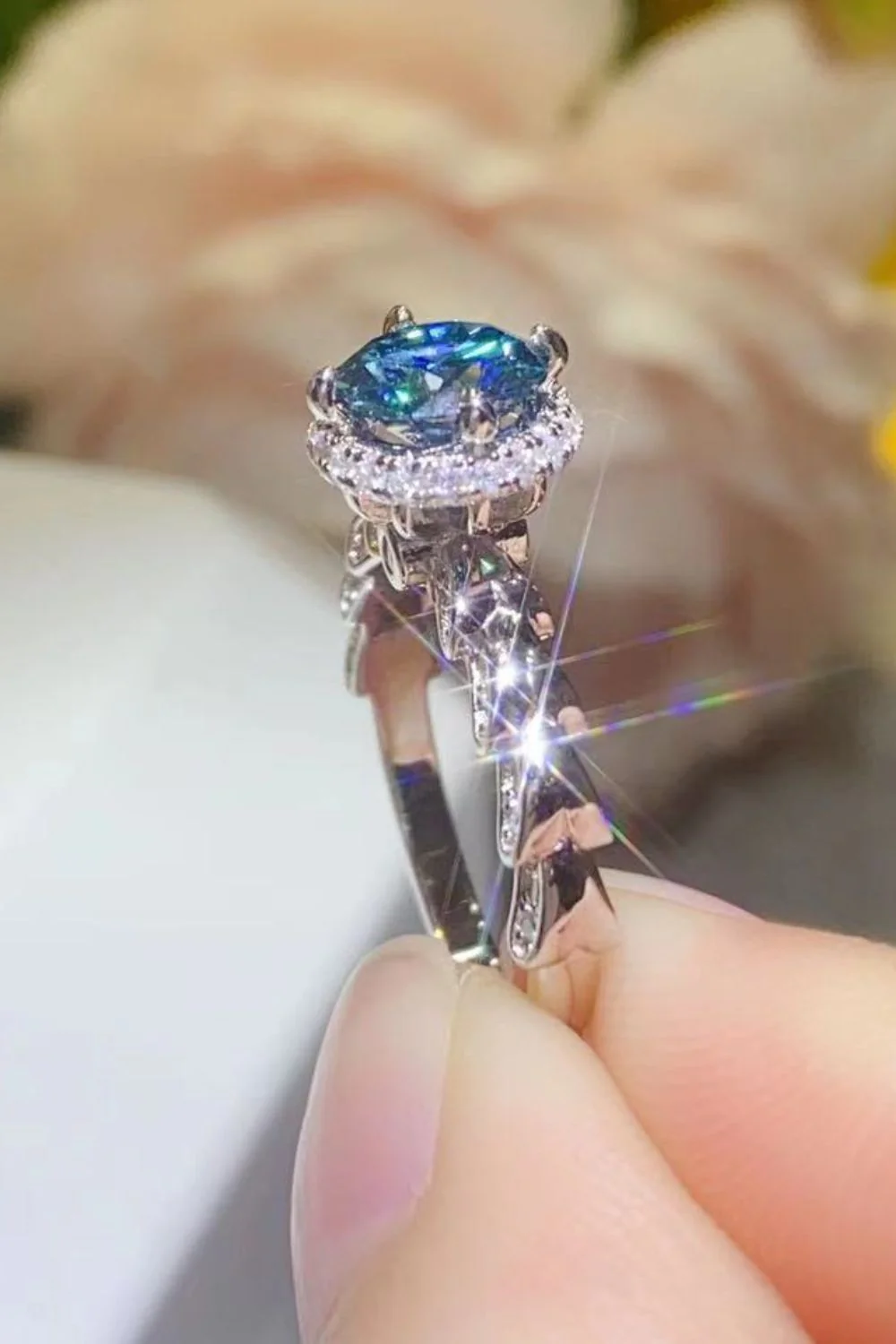 925 Sterling Silver 1 Carat Moissanite Cluster Ring - Image 4