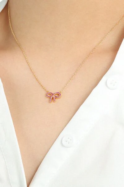 925 Sterling Silver Bow Necklace - Image 2