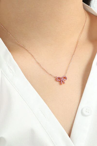 925 Sterling Silver Bow Necklace - Image 5