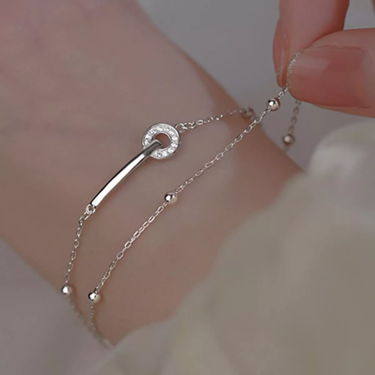 925 Sterling Silver Double Layered Bracelet - Image 4