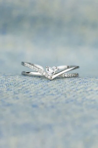 925 Sterling silver Inlaid Zircon Heart Open Ring - Image 5