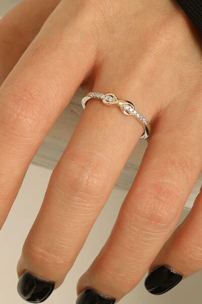 925 Sterling Silver Inlaid Zircon Infinity Symbol Ring - Image 3