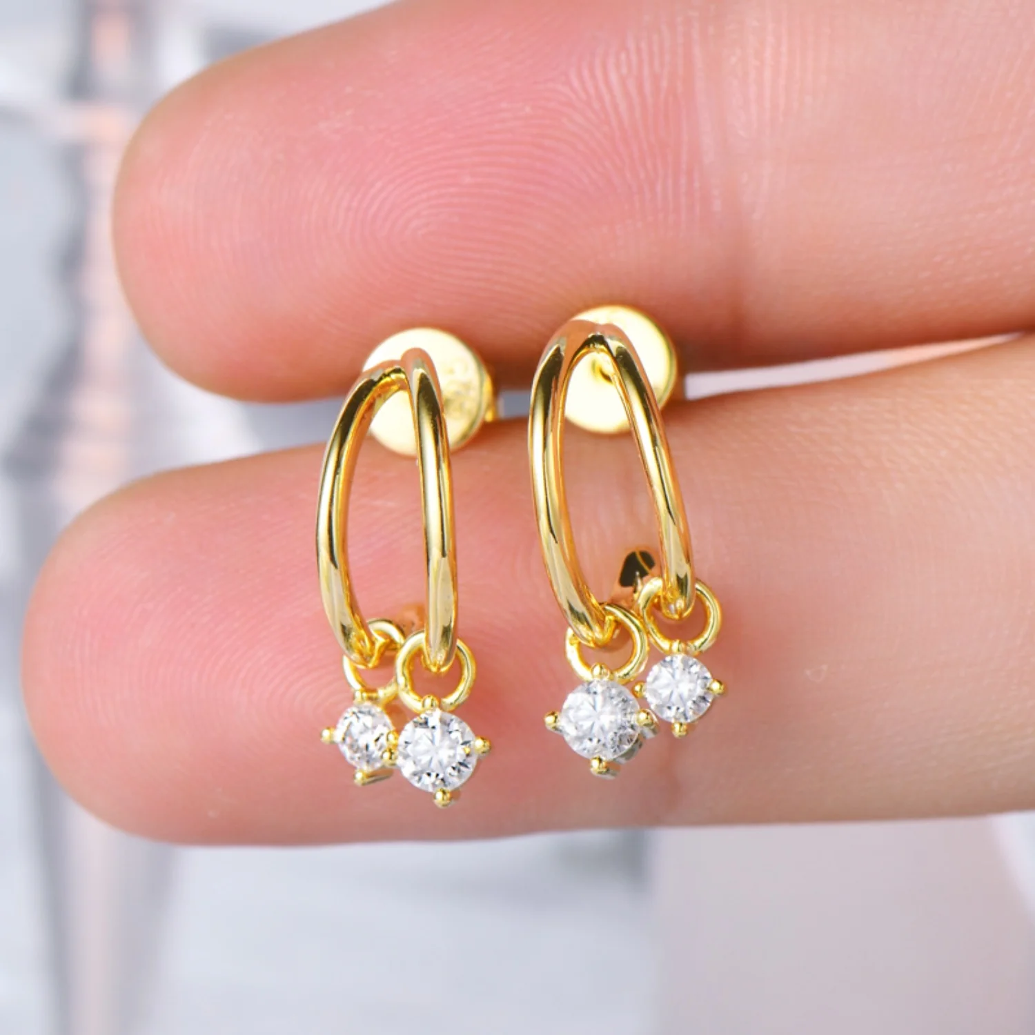 925 Sterling Silver Moissanite C-Hoop Earrings - Image 9