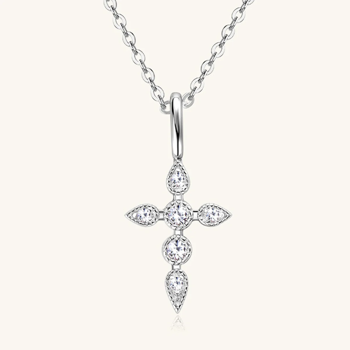 925 Sterling Silver Moissanite Cross Pendant Necklace - Image 6