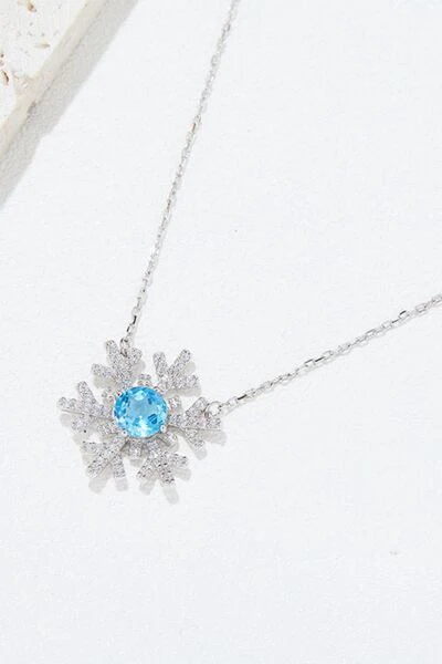 925 Sterling Silver Topaz Snowflake Shape Necklace - Image 2