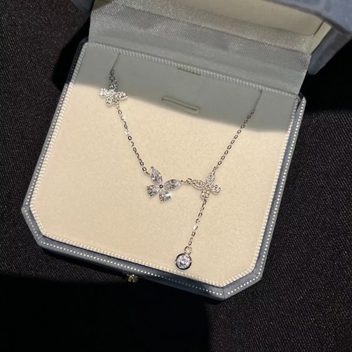 925 Sterling Silver Zircon Butterfly Necklace - Image 3