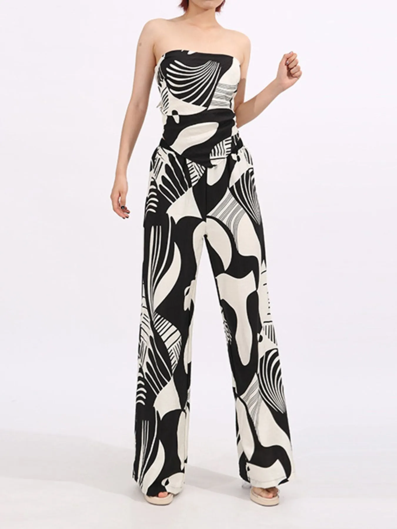 Abstract Print Tube Top and Wide Leg Pants Two-Piece Set - Image 2
