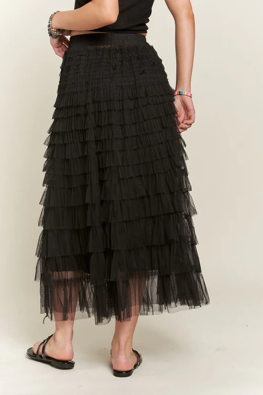 ADORA Elastic Waist Layered Mesh Midi Skirt - Image 3