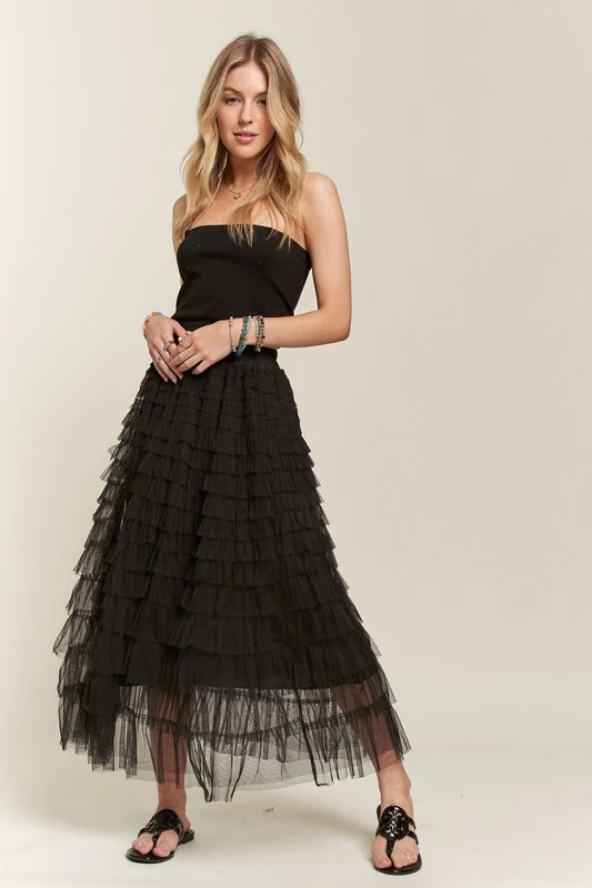 ADORA Elastic Waist Layered Mesh Midi Skirt - Image 5