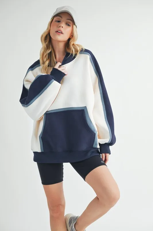 Aemi + Co Color Block Kangaroo Pocketed Hoodie - Image 4