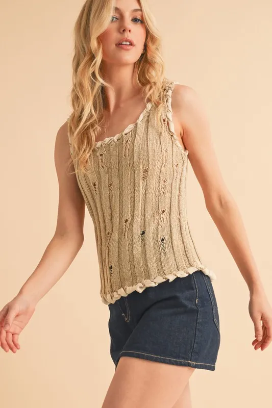 Aemi+Co Distressed Detail Round Neck Knit Tank - Image 13