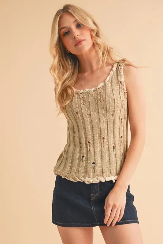 Aemi+Co Distressed Detail Round Neck Knit Tank - Image 3