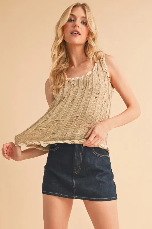 Aemi+Co Distressed Detail Round Neck Knit Tank - Image 4