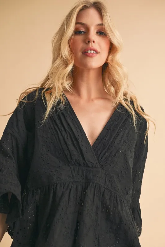 Aemi+Co Flounce Sleeve Eyelet Peplum Top - Image 5