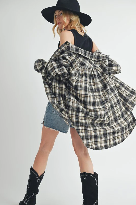 Aemi + Co Plaid Button Up Flannel Shirt with Chest Pocket - Image 4