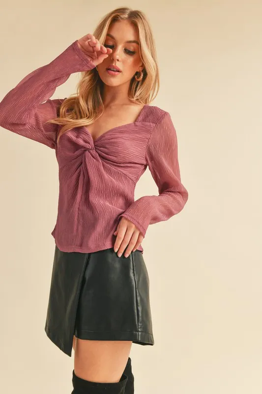 Aemi + Co Twisted Sweetheart Neck Long Sleeve Blouse - Image 3