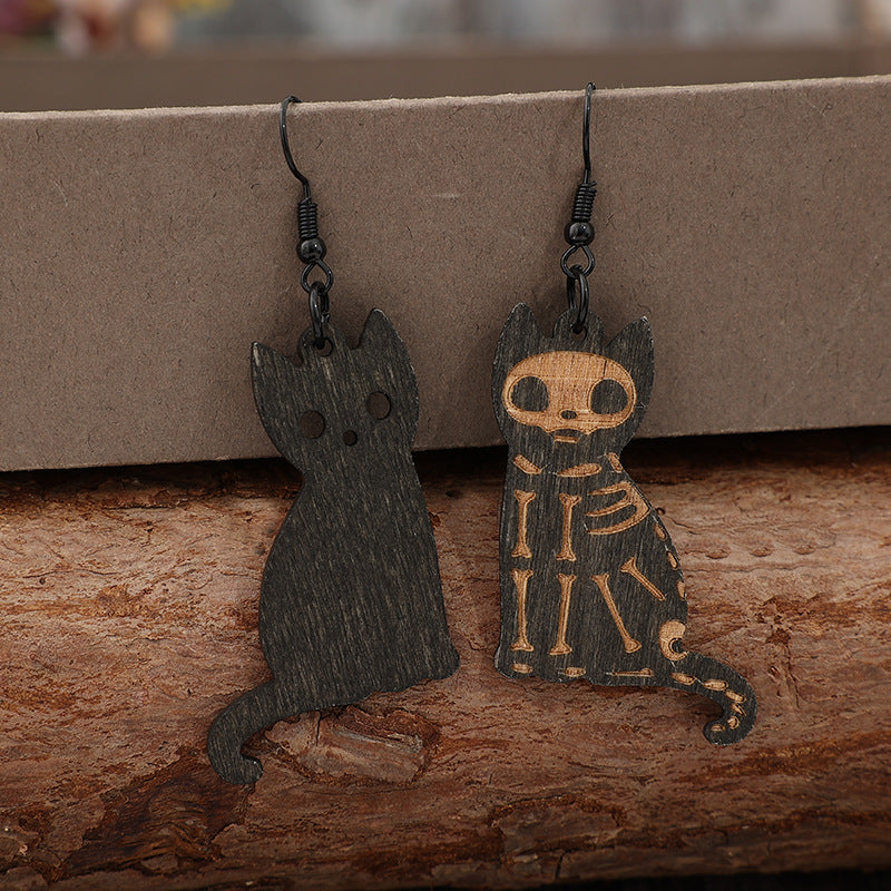 Alloy Hook Wooden Cat Earrings - Image 2