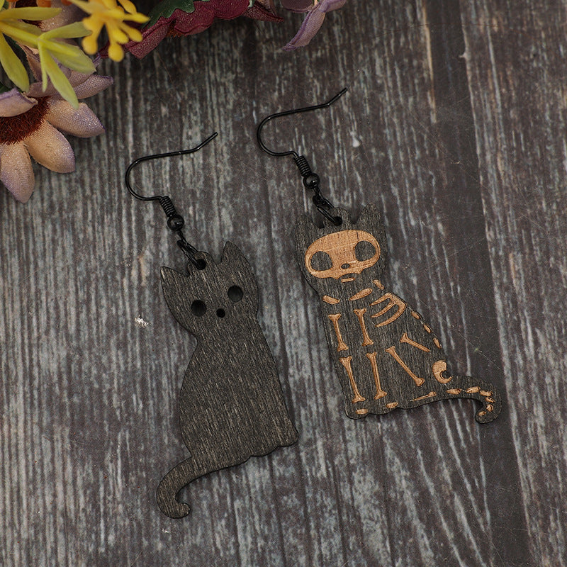 Alloy Hook Wooden Cat Earrings - Image 4