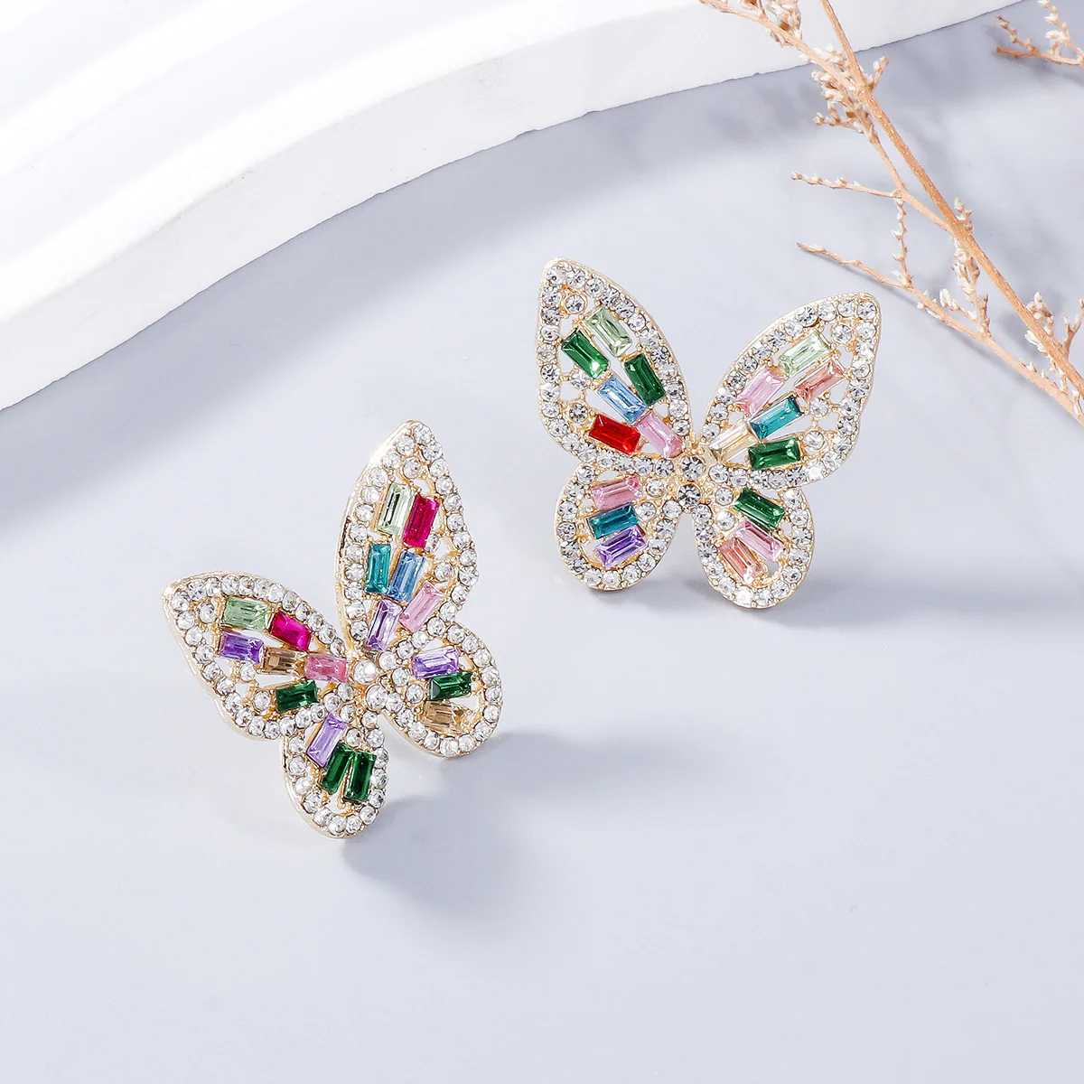 Alloy Inlaid Rhinestone Butterfly Earrings - Image 13