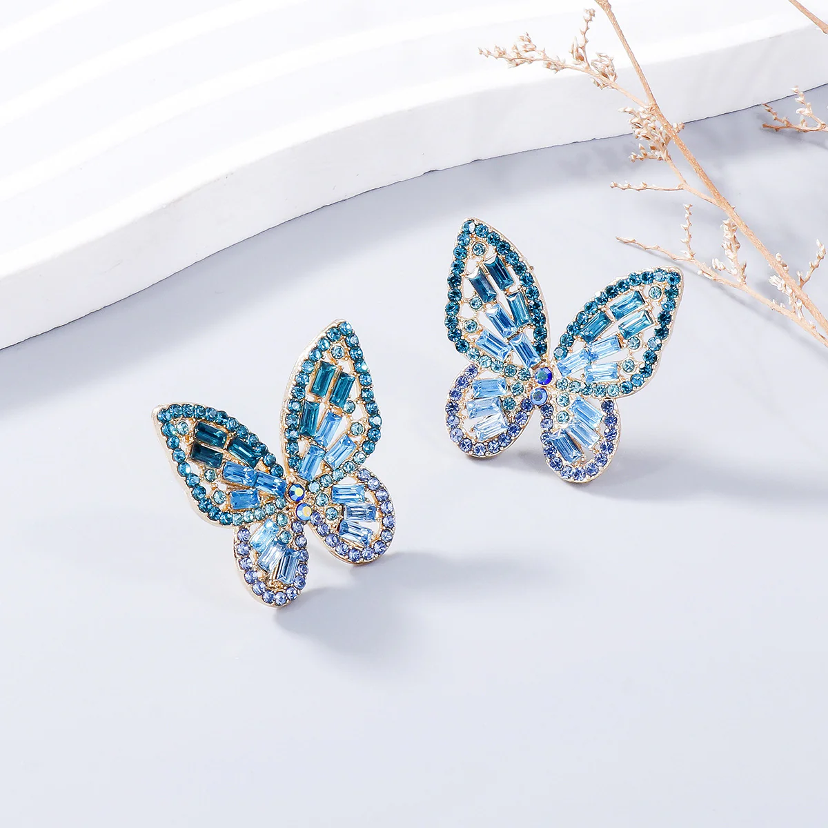 Alloy Inlaid Rhinestone Butterfly Earrings - Image 3