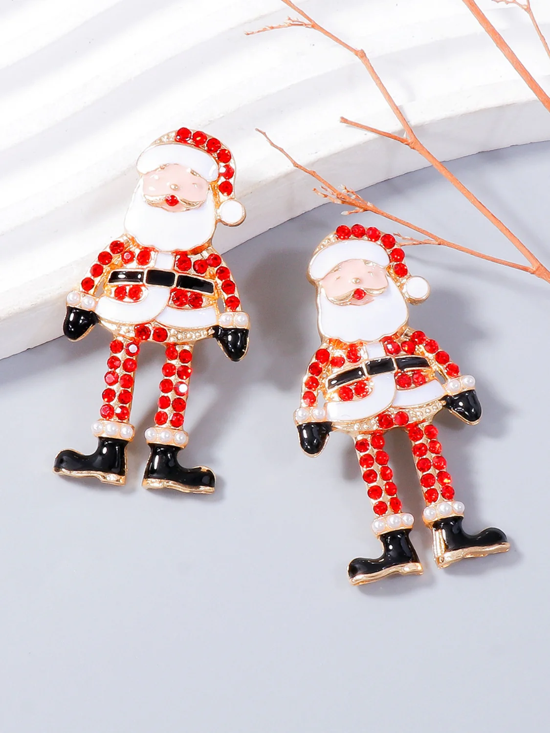 Alloy Rhinestone Santa Earrings - Image 3